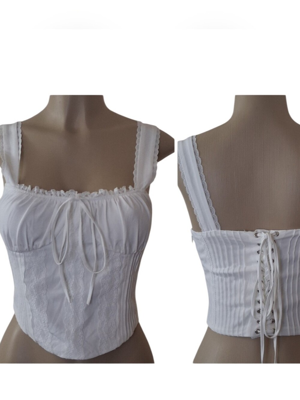 Fairy Milkmaid Corset Top XS/Small Renaissance  White Lace Up Back Fairy